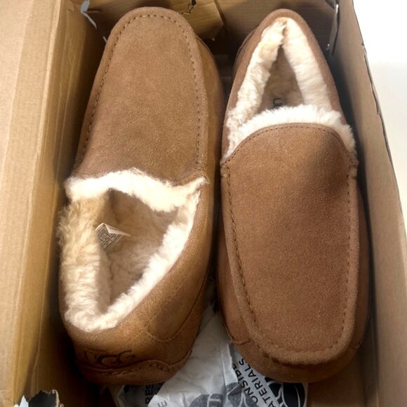 Ugg Ascot Chestnut Suede Leather Men Slippers With Shearling Lining Size 14 - Picture 9 of 13